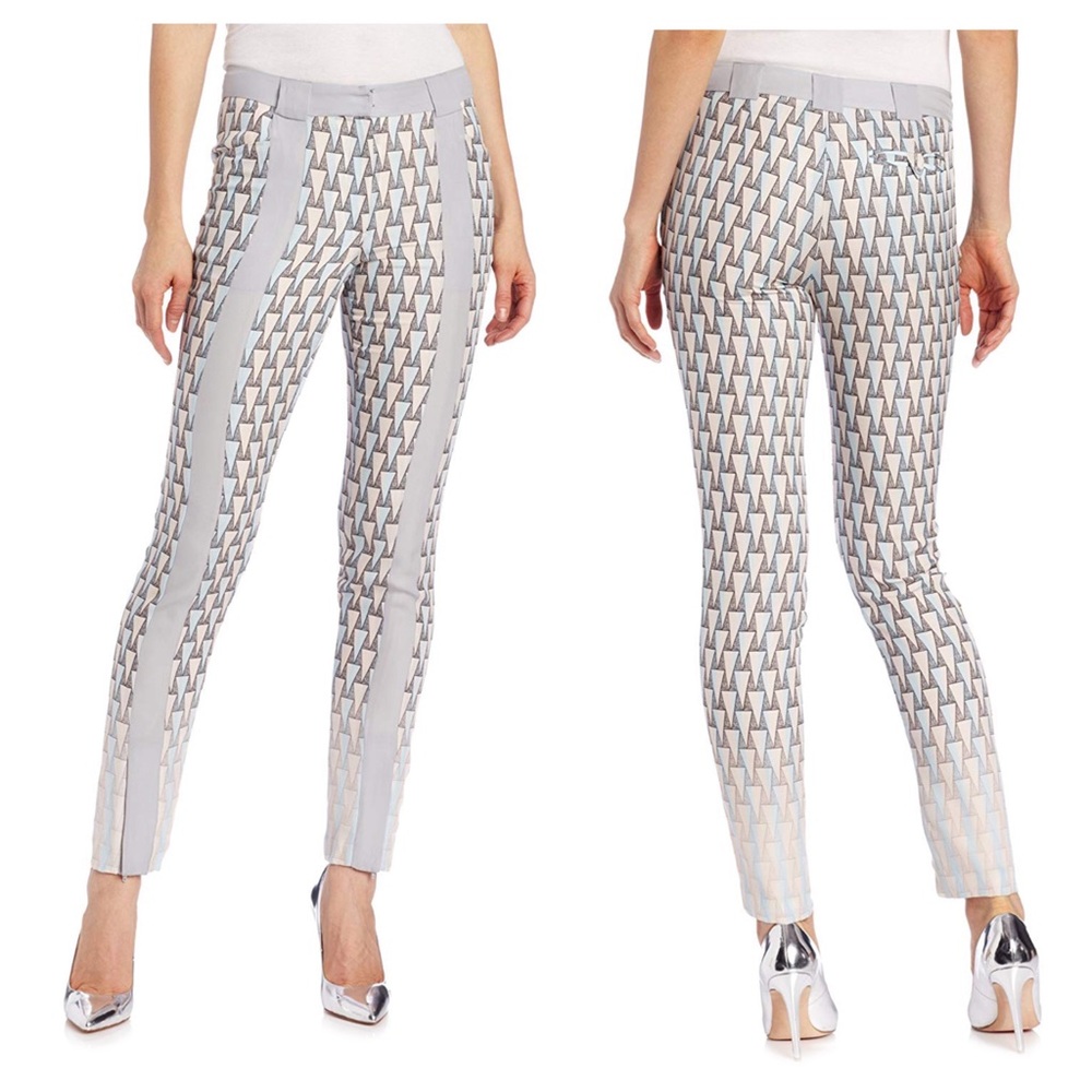 Rebecca Minkoff Gray & Blue Geometric Triangle Print Silk Pants Women’s Size 8